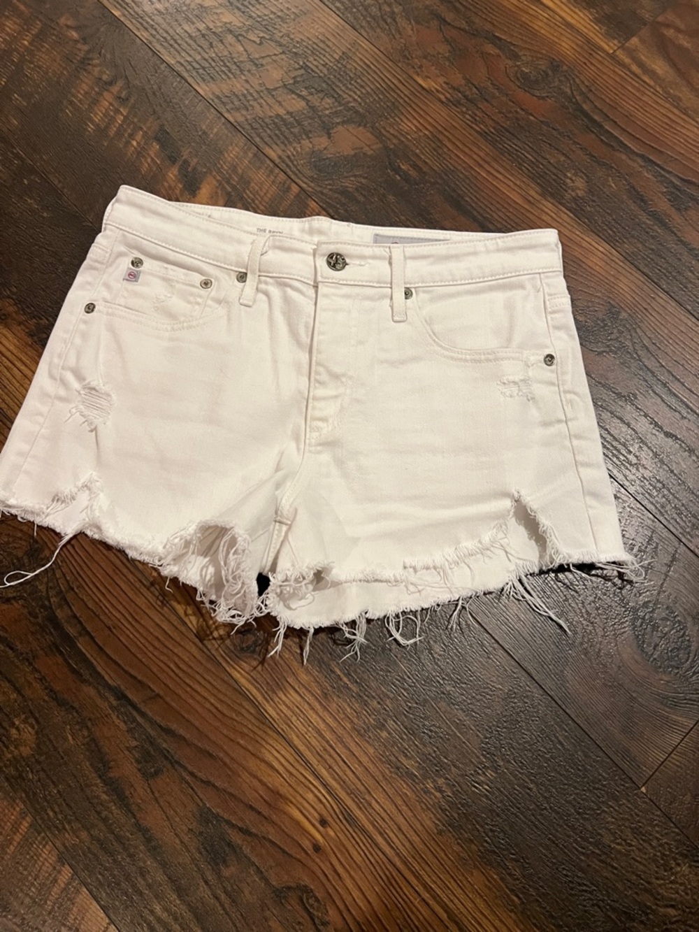 Ag Adriano Goldschmied White Distressed Cutoff Denim Shorts